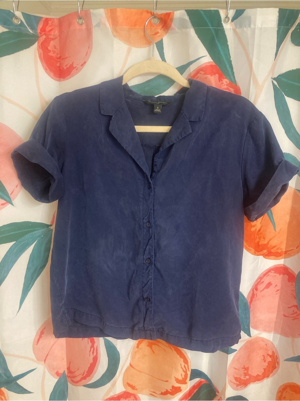 Banana Republic Navy Short Sleeve Button-Down Top